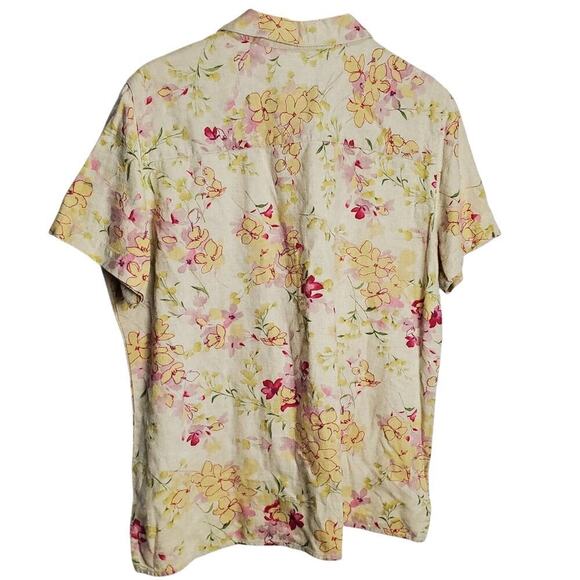 Liz Claiborne Vintage Blouse Women Large Linen Floral Button Cottage Preppy Boho - Picture 2 of 8